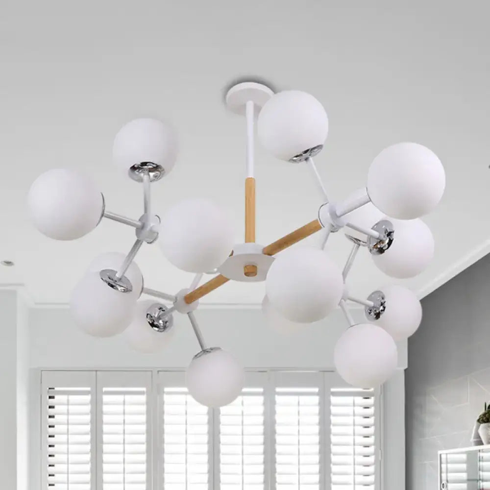 Modern wood and white glass globe chandelier – dining room light