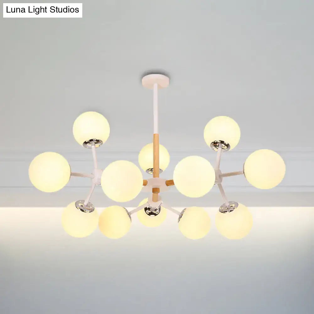 Modern wood and white glass globe chandelier – dining room light