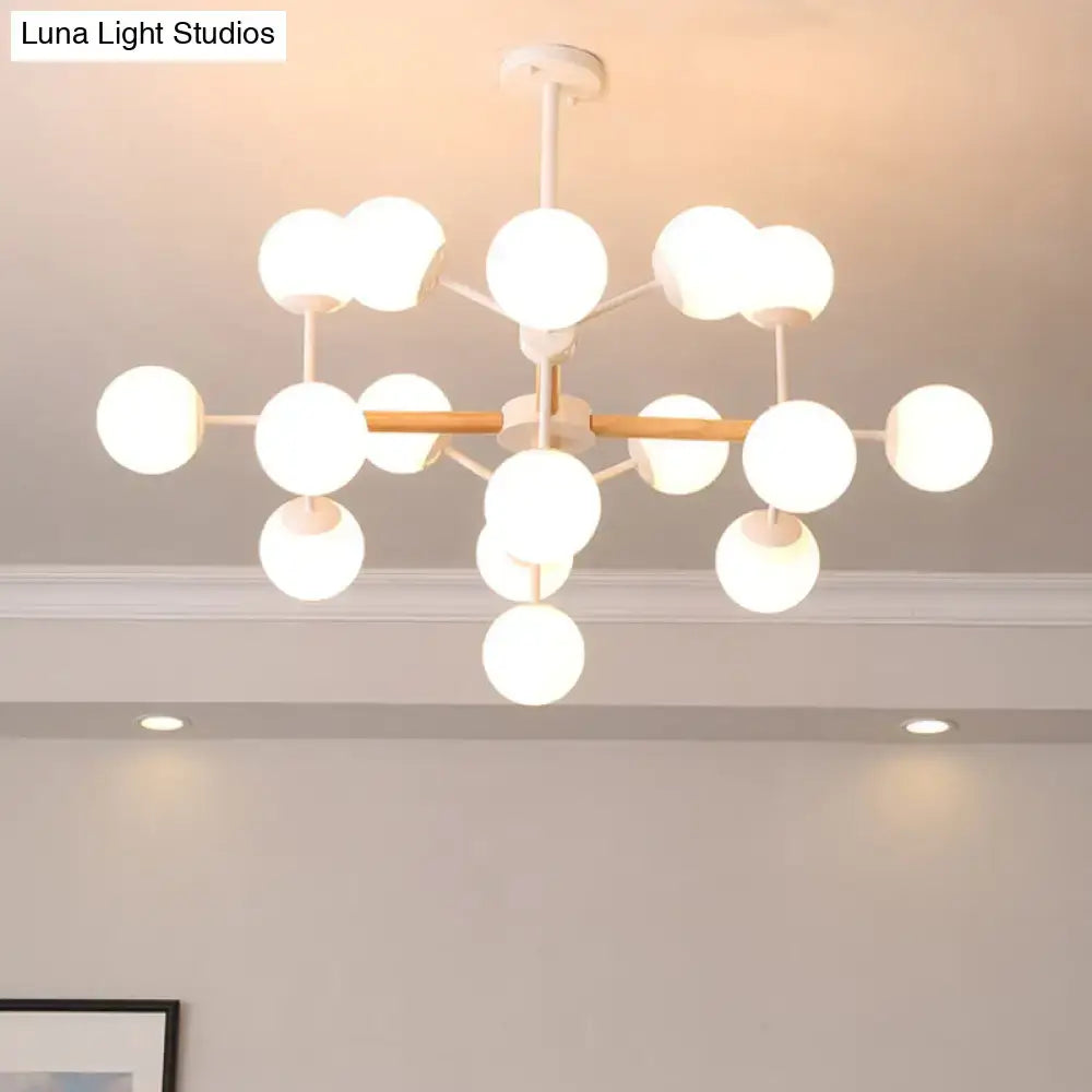 Modern wood and white glass globe chandelier – dining room light
