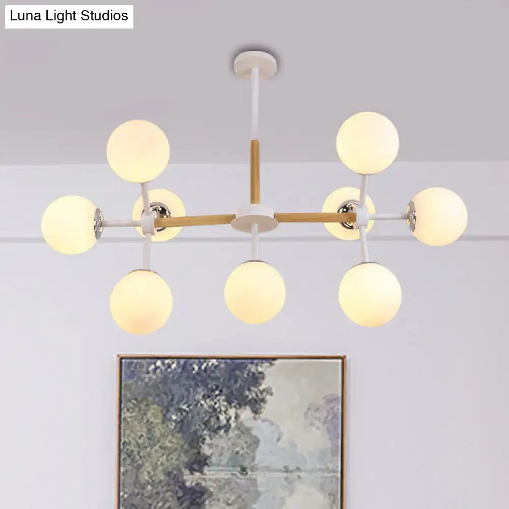 Modern wood and white glass globe chandelier – dining room light