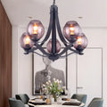 Contemporary black and globe gray glass chandelier dining room light