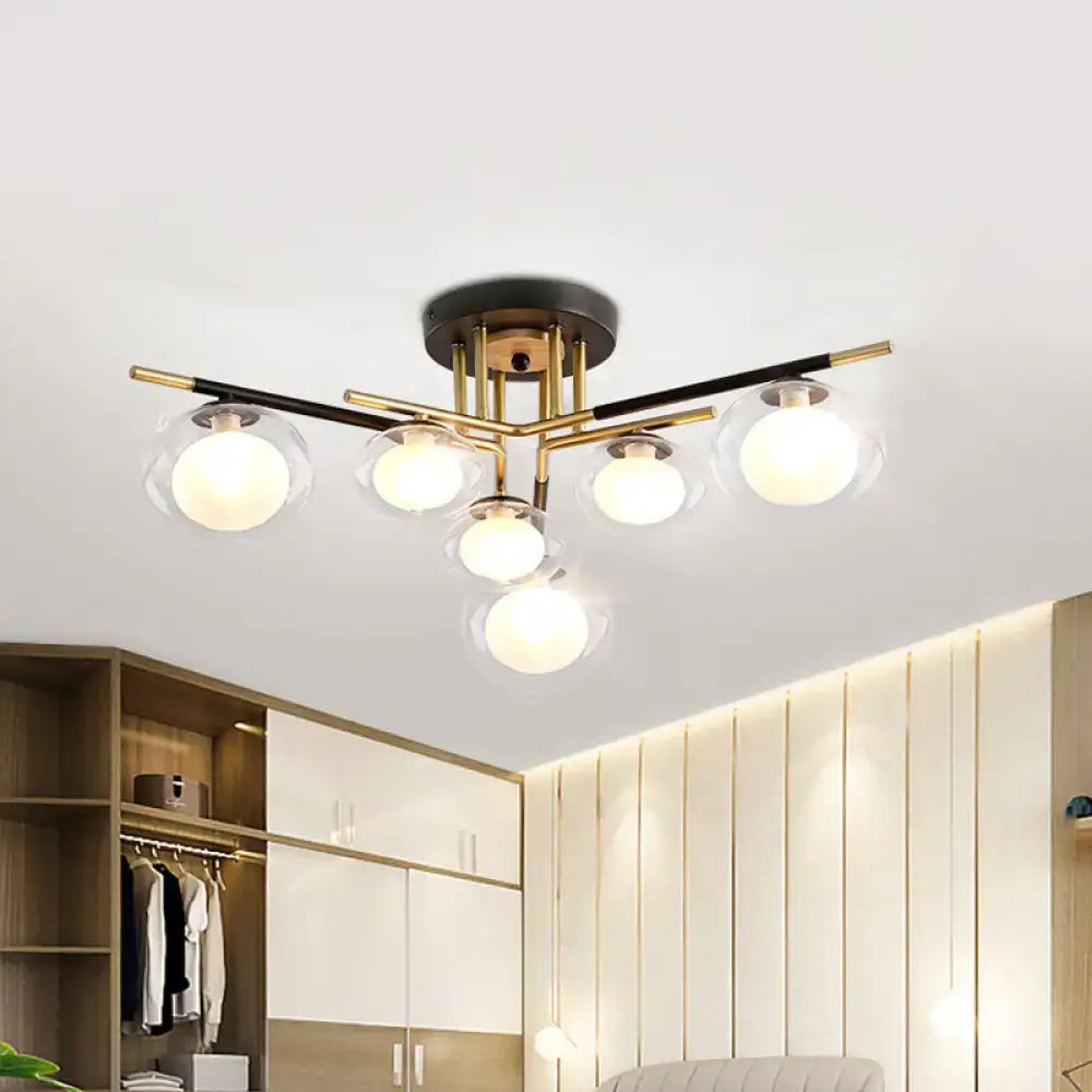 Modern gold oval shade semi flush mount – dining room glass light