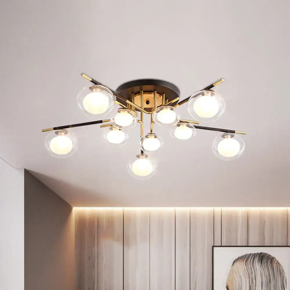 Modern gold oval shade semi flush mount – dining room glass light