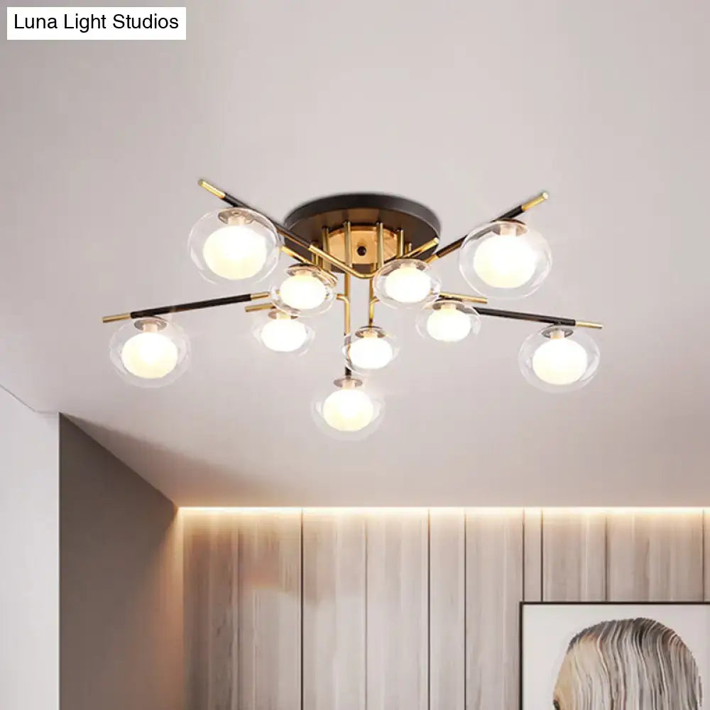 Modern gold oval shade semi flush mount – dining room glass light