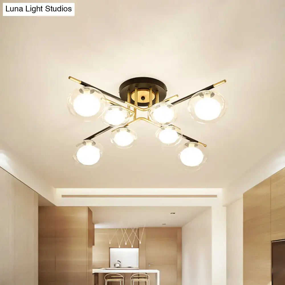 Modern gold oval shade semi flush mount – dining room glass light
