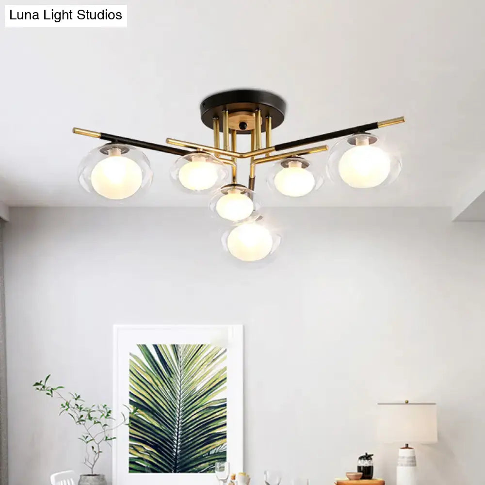 Modern gold oval shade semi flush mount – dining room glass light