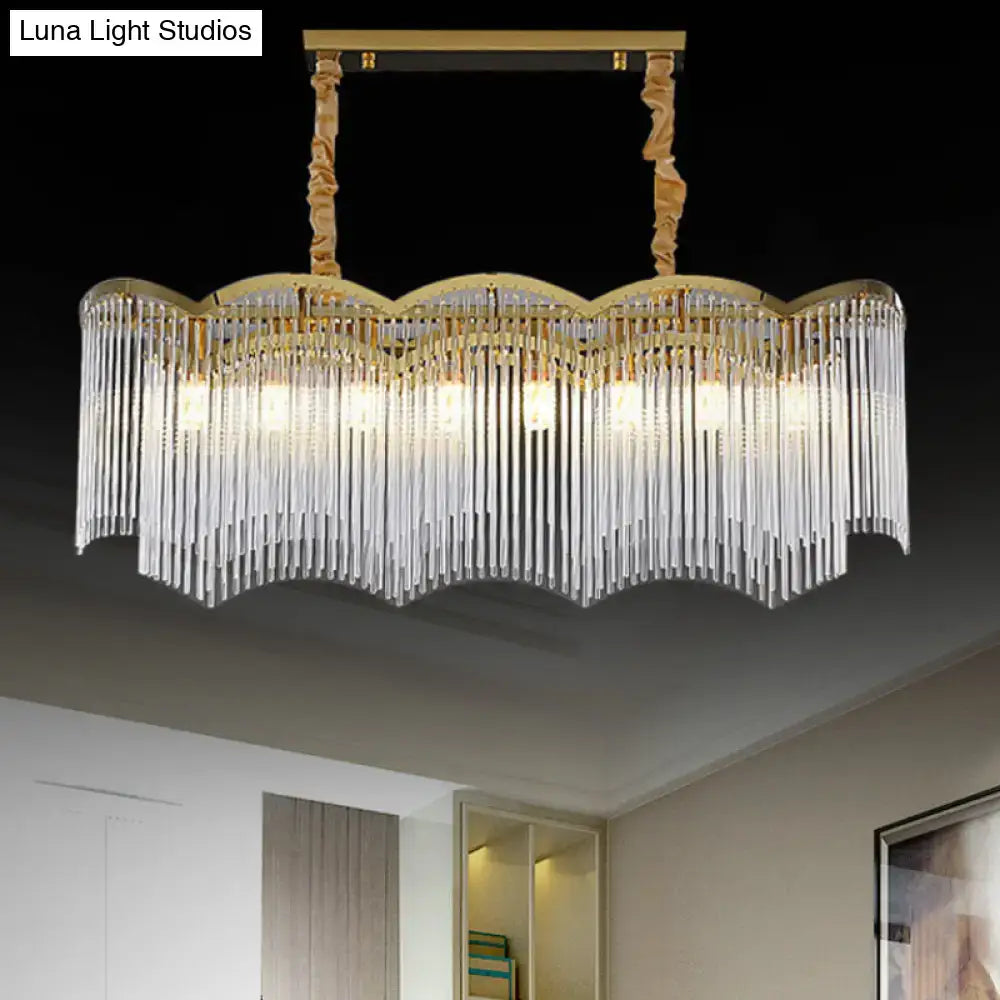 Contemporary gold wavy frame clear crystal tubes dining room light