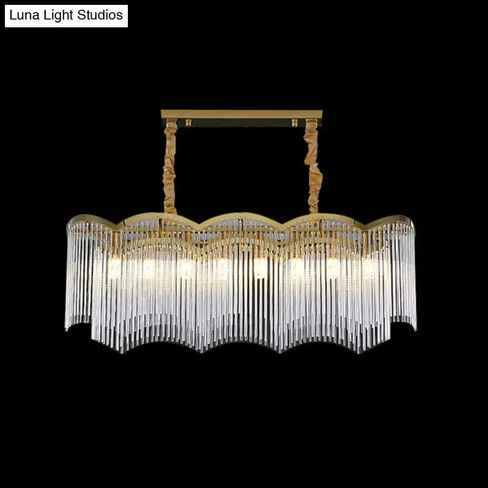 Contemporary gold wavy frame clear crystal tubes dining room light