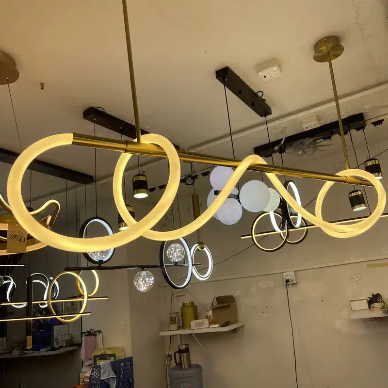 Modern gold curved contemporary led chandelier dining room light