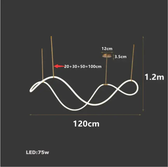 Modern gold curved contemporary led chandelier dining room light