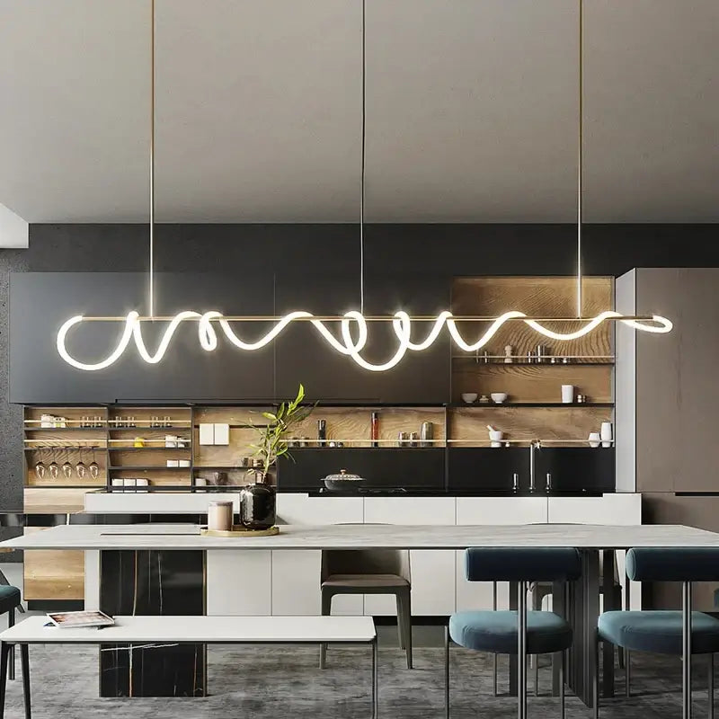 Modern gold curved contemporary led chandelier dining room light