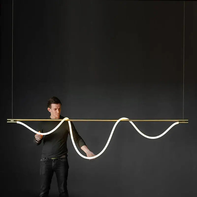 Modern gold curved contemporary led chandelier dining room light