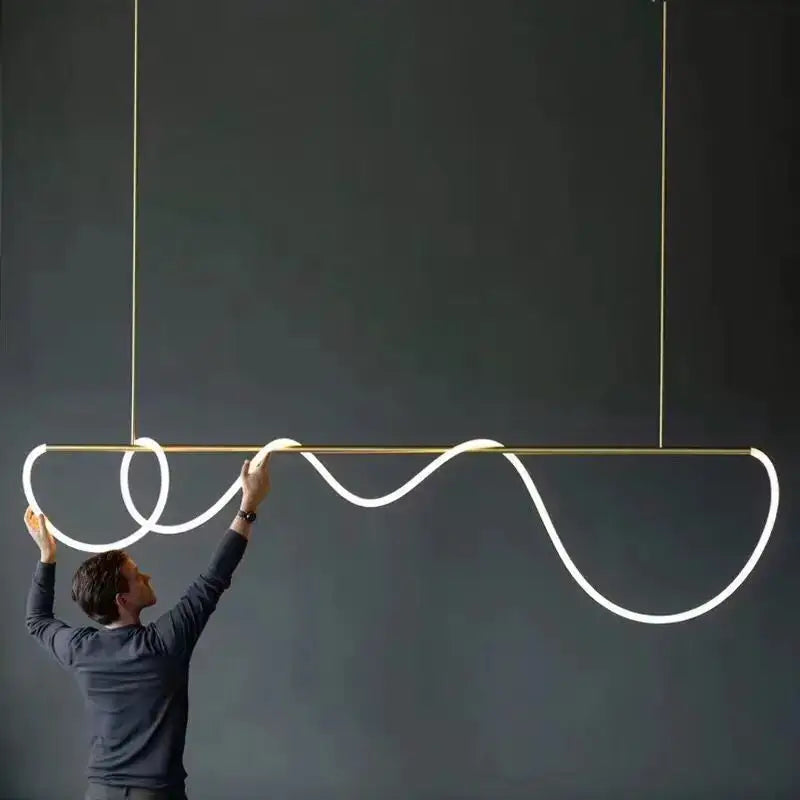 Modern gold curved contemporary led chandelier dining room light