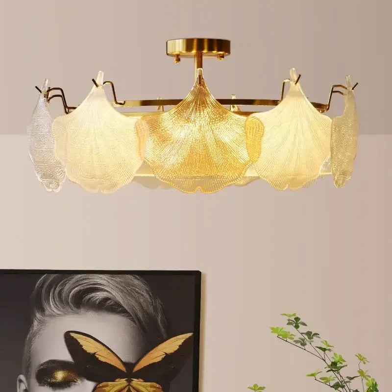 Decorbites contemporary led chandelier gold leaf dining room light