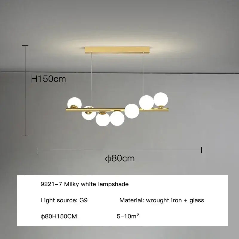 Modern gold long ceiling chandelier dining room glass pendant light