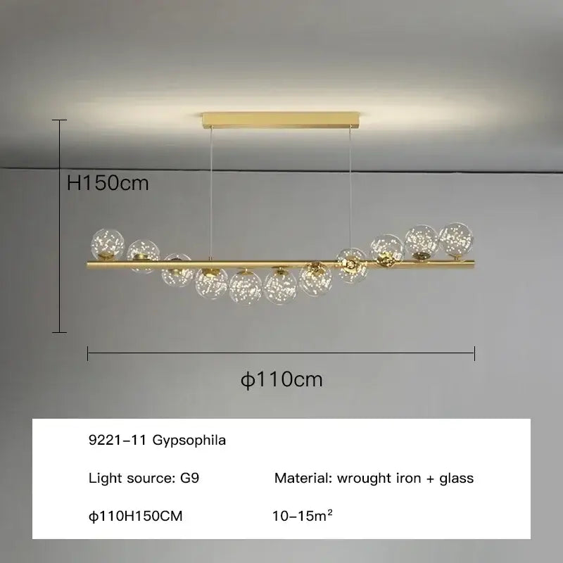 Modern gold long ceiling chandelier dining room glass pendant light