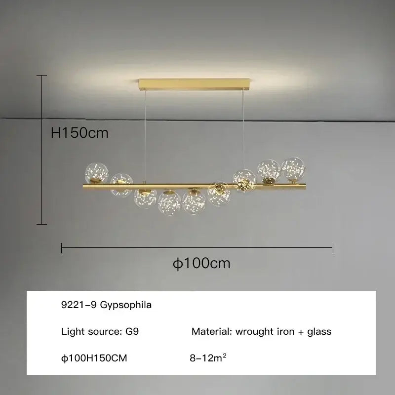 Modern gold long ceiling chandelier dining room glass pendant light