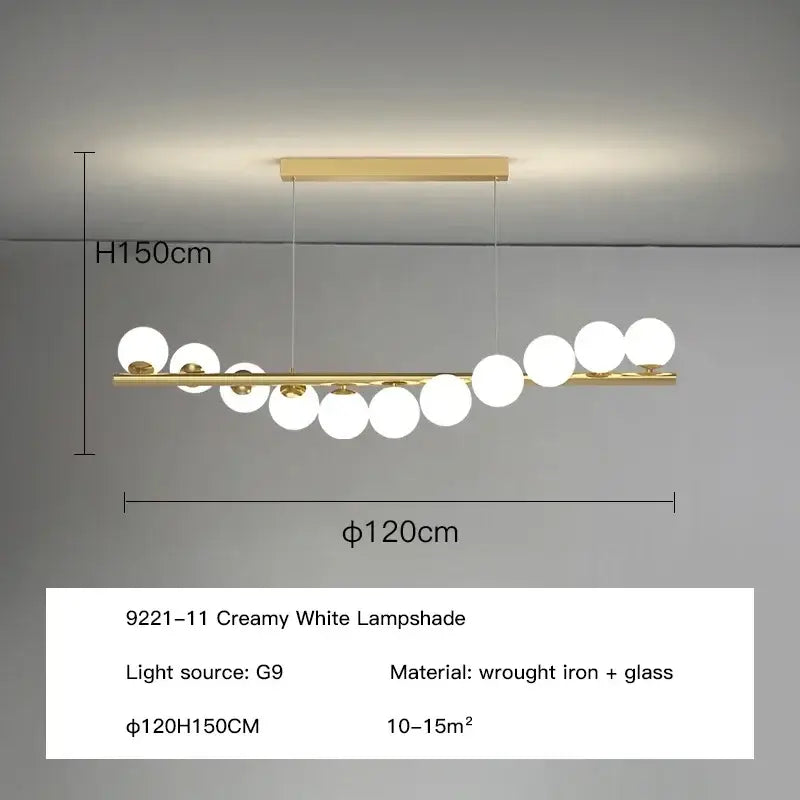 Modern gold long ceiling chandelier dining room glass pendant light