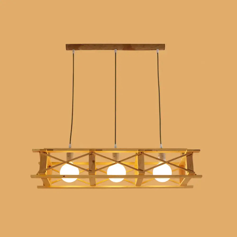 Rustic beige wooden rectangular cage island lamp dining room