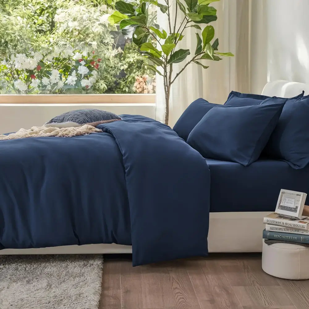 Black satin cotton duvet cover set bedroom textured pillow accent
