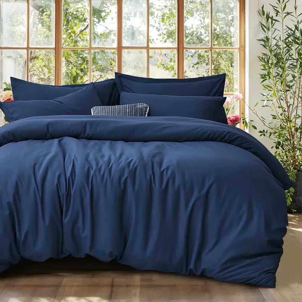 Black satin cotton duvet cover set bedroom textured pillow accent