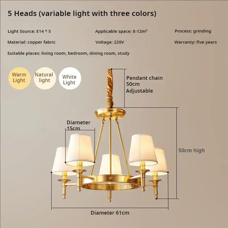 Decorbites copper american chandelier with fabric shades dining room