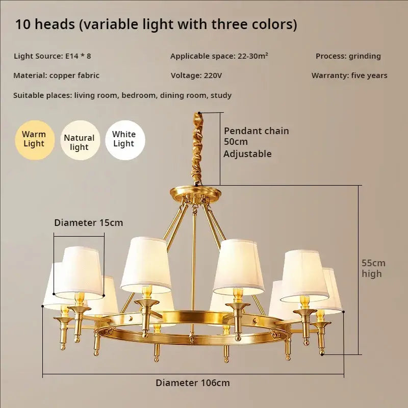 Decorbites copper american chandelier with fabric shades dining room
