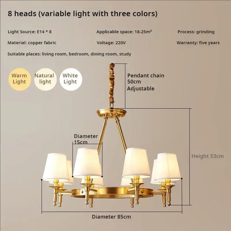 Decorbites copper american chandelier with fabric shades dining room