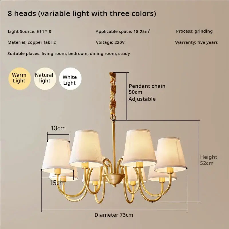Decorbites copper american chandelier with fabric shades living room