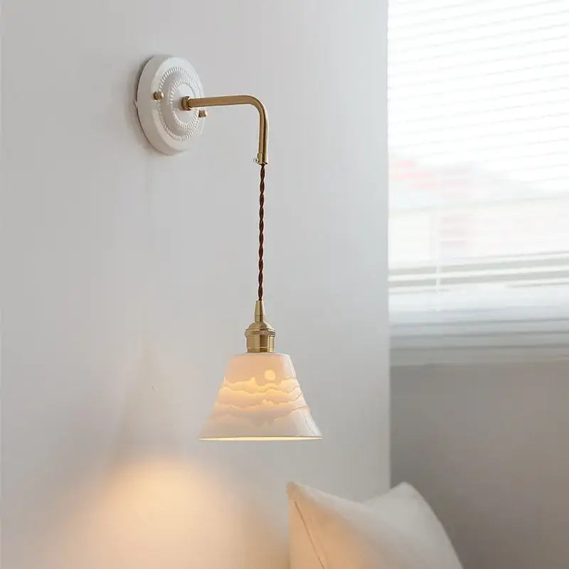 Decorbites copper arm white ceramic mountain wall lamp bedroom light