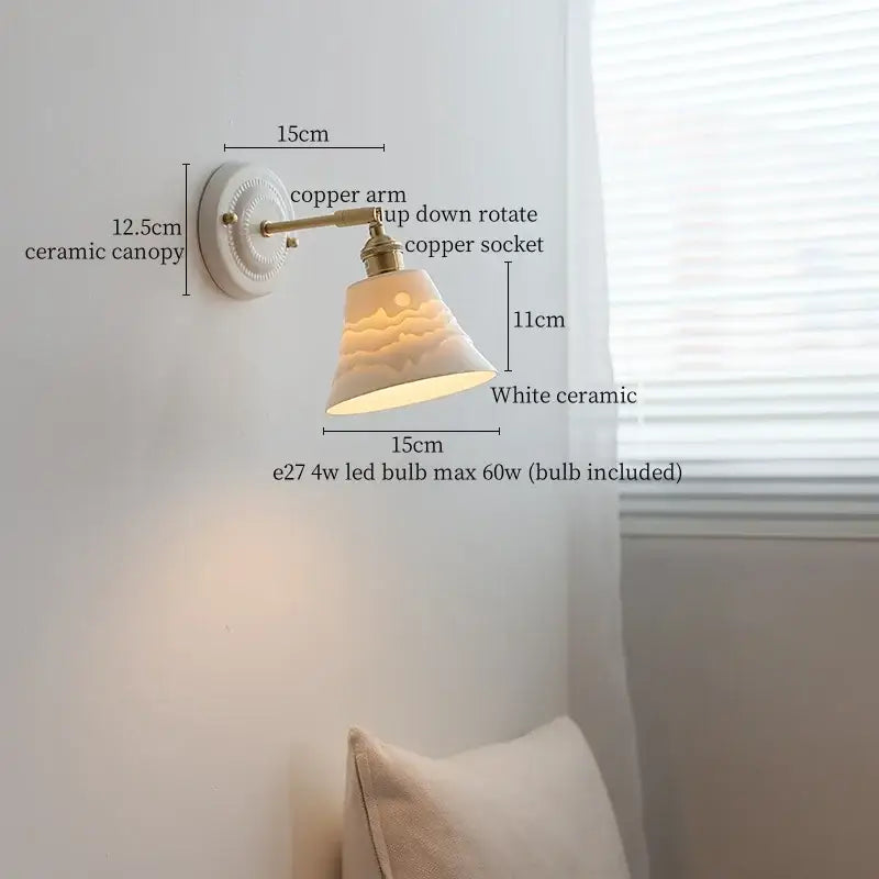 Decorbites copper arm white ceramic mountain wall lamp bedroom light