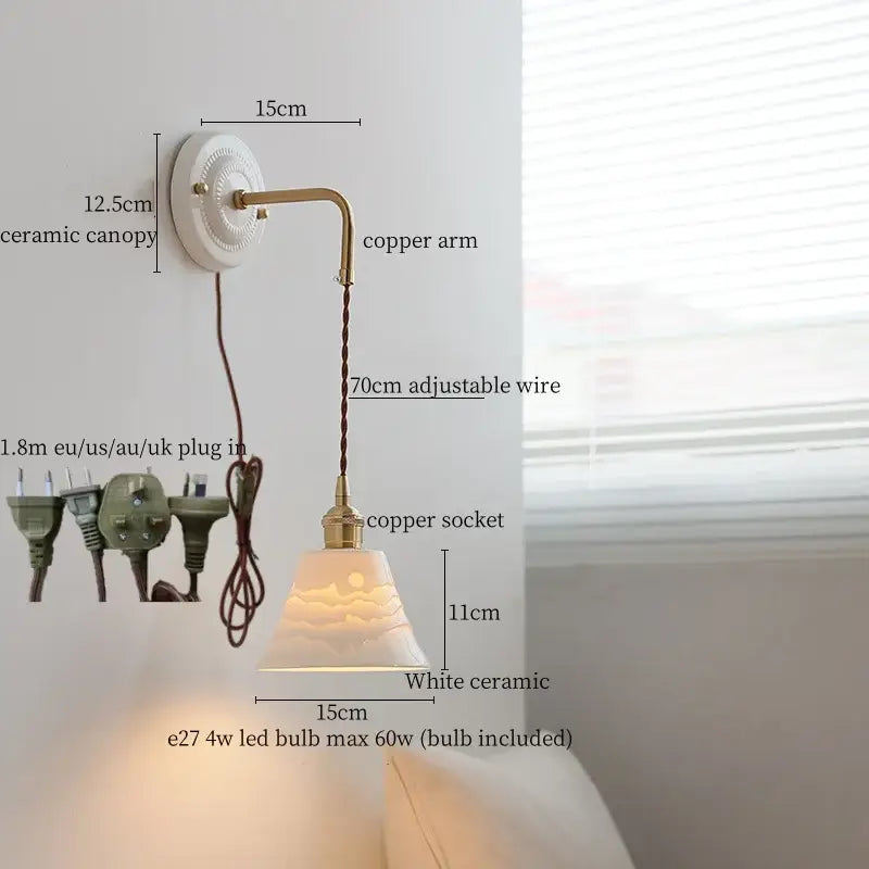 Decorbites copper arm white ceramic mountain wall lamp bedroom light