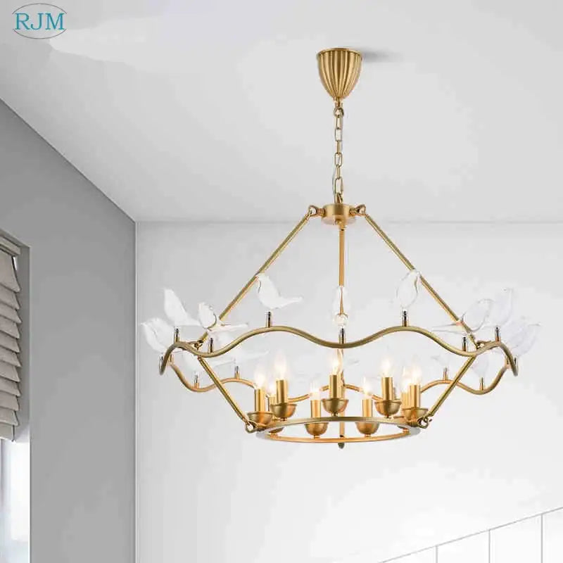 Decorbites copper bird chandelier dining room gold glass light
