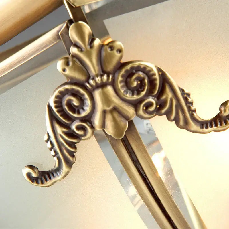 Antique brass ornate scrollwork copper ceiling light balcony