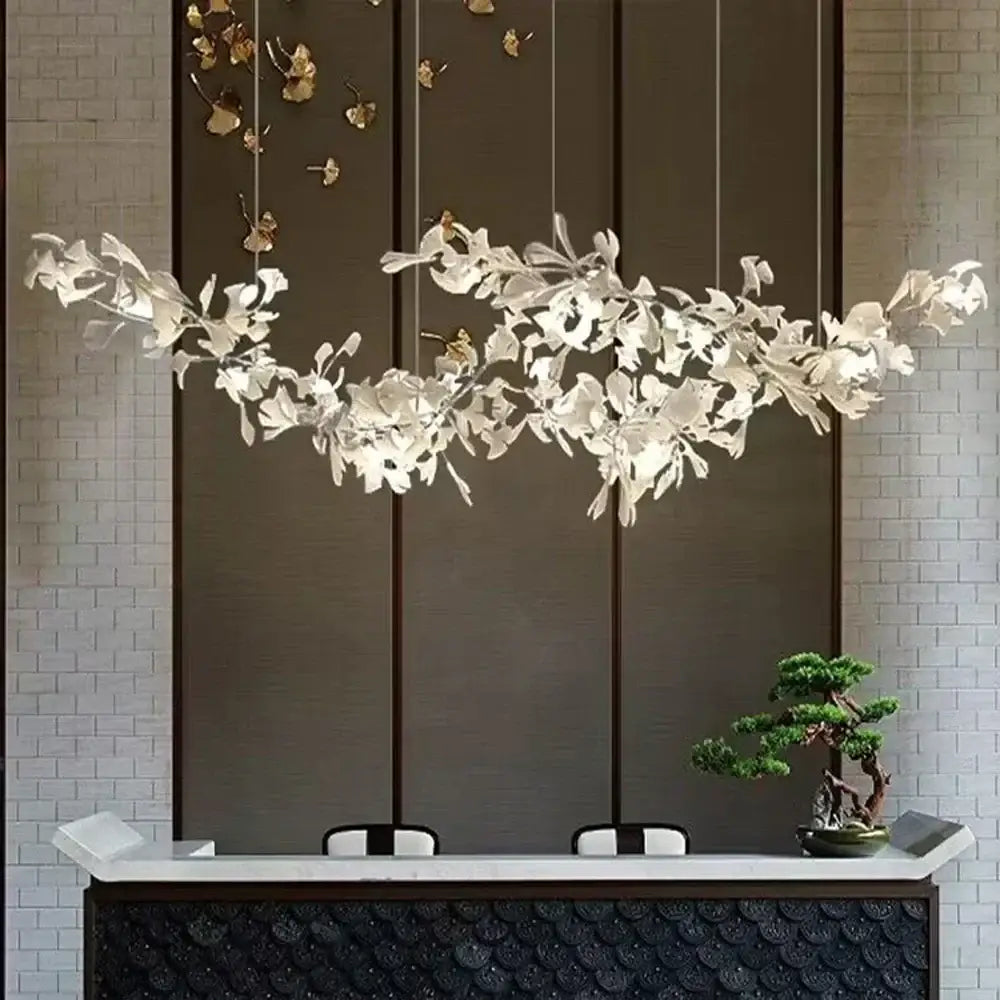 White ginkgo leaf chandelier for dining room luxury lantern light