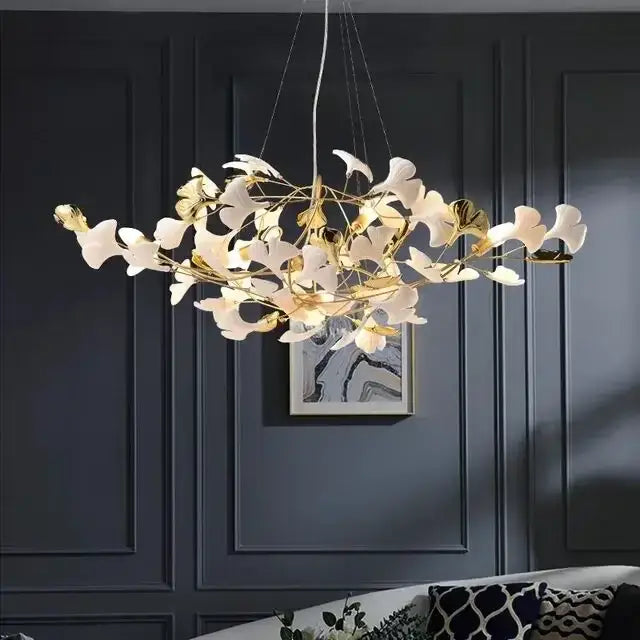 White ginkgo leaf chandelier for dining room luxury lantern light