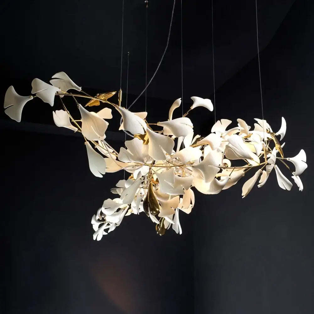 White ginkgo leaf chandelier for dining room luxury lantern light