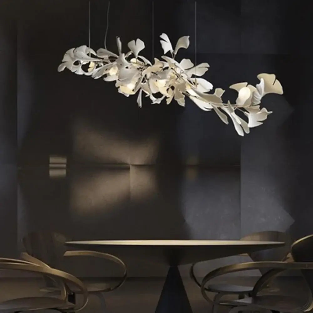 White ginkgo leaf chandelier for dining room luxury lantern light