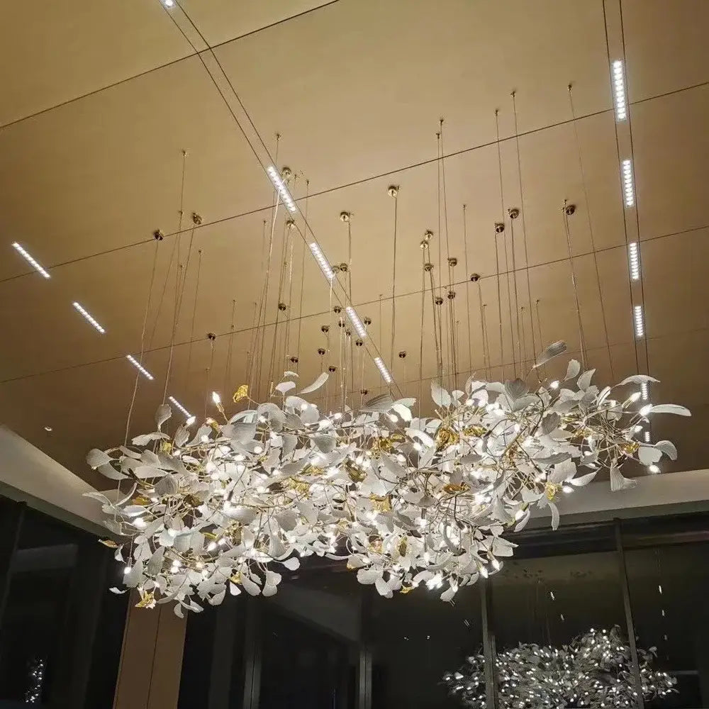 White ginkgo leaf chandelier for dining room luxury lantern light