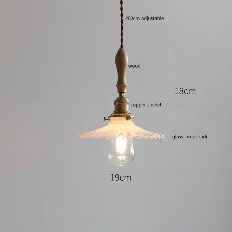 Vintage cream ceramic led pendant lamp kitchen ribbed glass shade