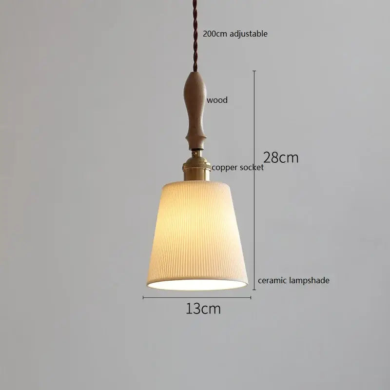 Vintage cream ceramic led pendant lamp kitchen ribbed glass shade