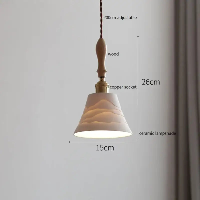 Vintage cream ceramic led pendant lamp kitchen ribbed glass shade