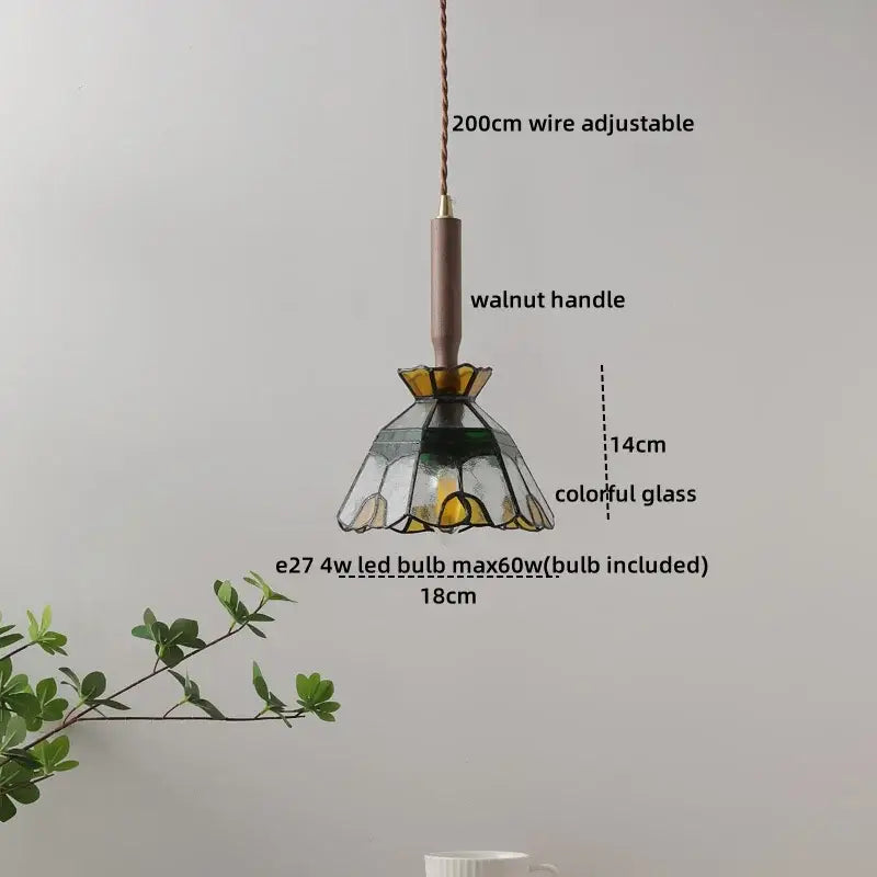 Vintage brass and ceramic led pendant light kitchen glass shade