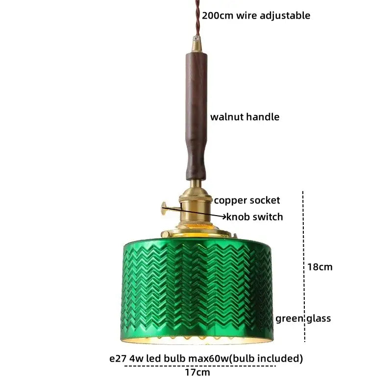 Vintage brass and ceramic led pendant light kitchen glass shade