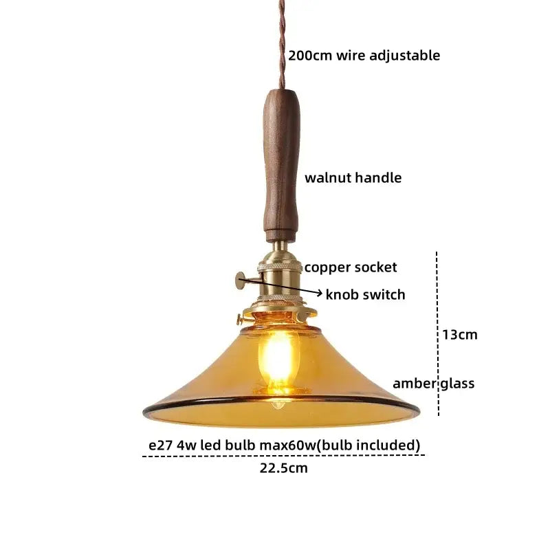 Vintage brass and ceramic led pendant light kitchen glass shade