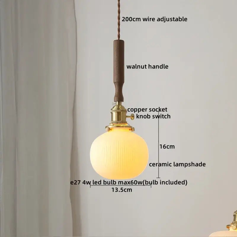 Vintage brass and ceramic led pendant light kitchen glass shade