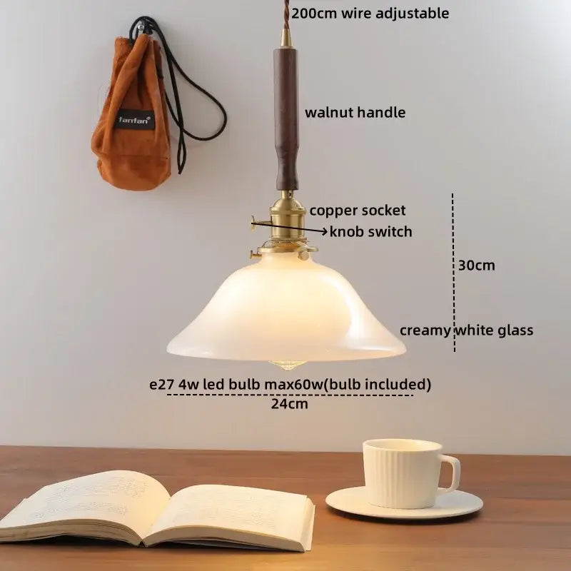 Vintage brass and ceramic led pendant light kitchen glass shade