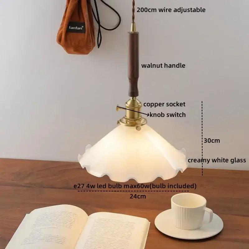 Vintage brass and ceramic led pendant light kitchen glass shade