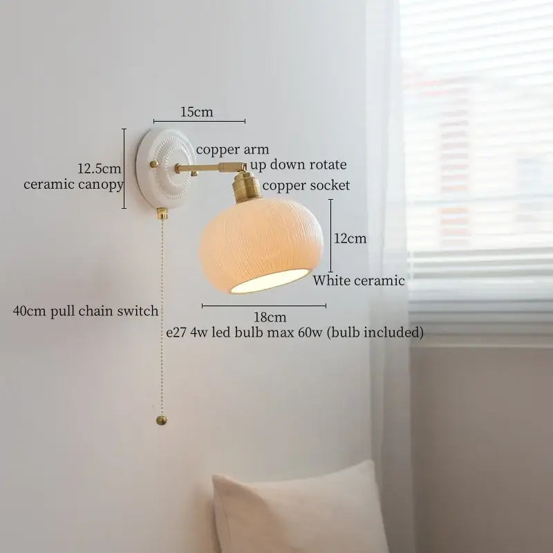 White and gold copper ceramic led wall lamp for living room