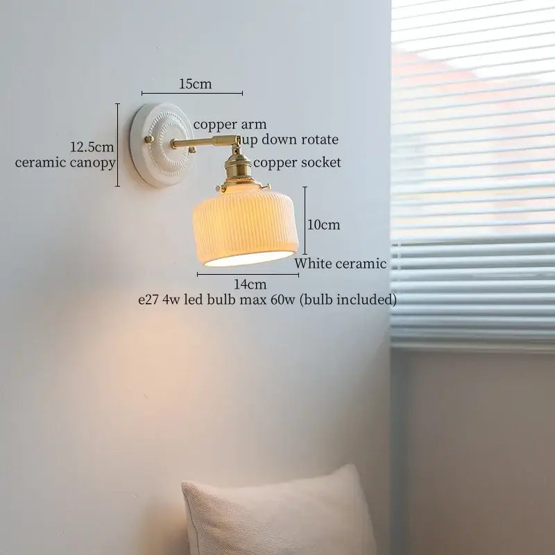 White and gold copper ceramic led wall lamp for living room